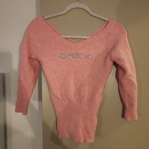 Bebe Women's Fluffy V-Neck Rhinestone Sweater